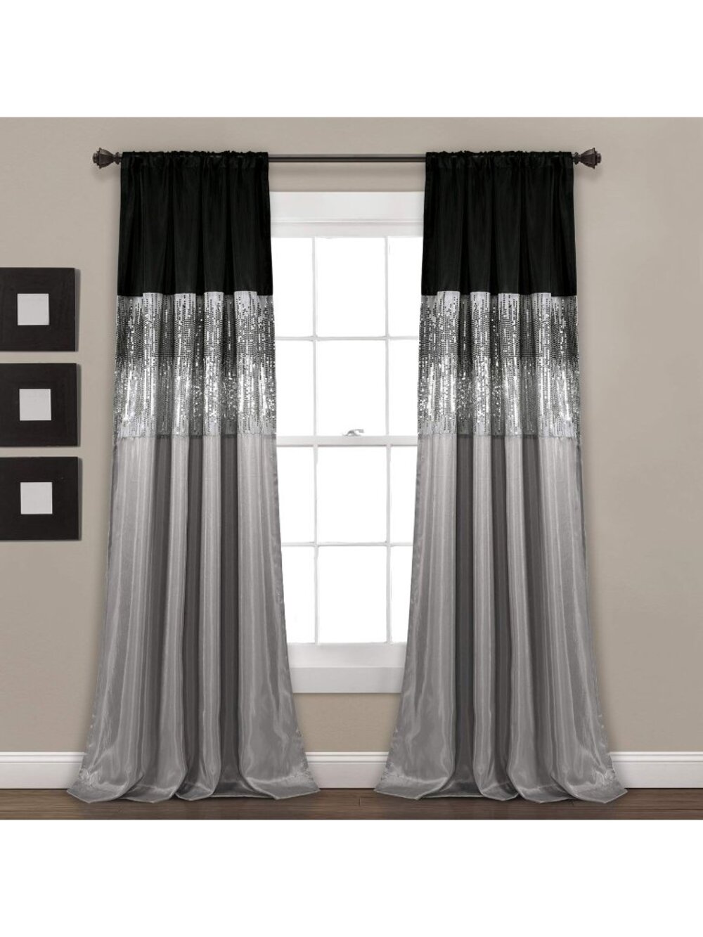 New Night Sky Window Curtain Panel, Single 42"W x 84"L Black & Gray